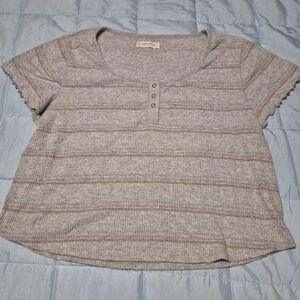 Lucky Brand Tee - Gray with Pink and Green Stripes